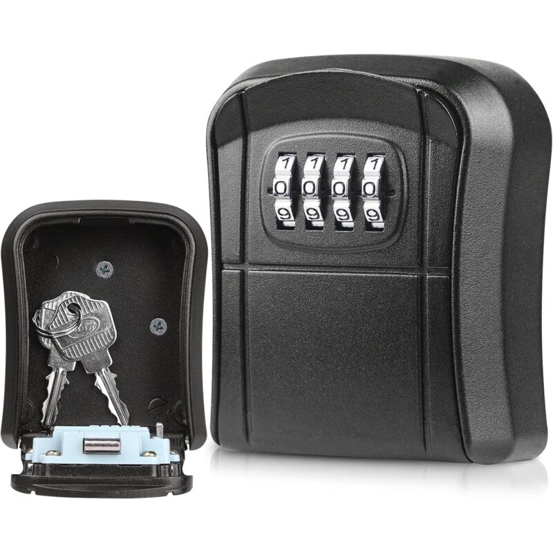 Secure Key Box, 4 Digit Combination Code, Safe Storage Zinc Alloy Lock Safe Box, Black