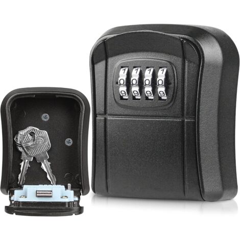 Secure Key Box, 4 Digit Combination Code, Safe Storage Zinc Alloy Lock Safe Box, Black