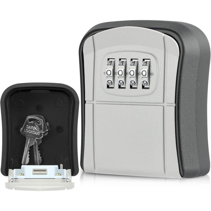 Secure Key Box, 4 Digit Combination Code, Safe Storage Zinc Alloy Lock Safe Box, Gray