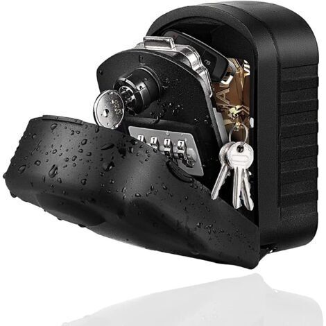 Secure Large Key Box with Code & Emergency Keys, Wall-Mounted Key Box with Protective Cover, Black