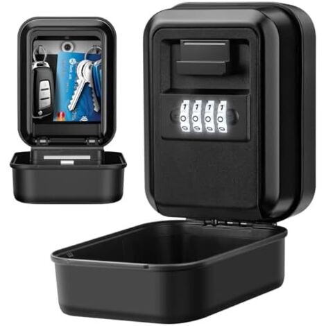 Secure Outdoor Key Box [Backlit] Large Wall-Mounted Key Box, 4-Digit Combination Lock, Weatherproof, Robust Key Safe for Home, Garage, Office (Black)