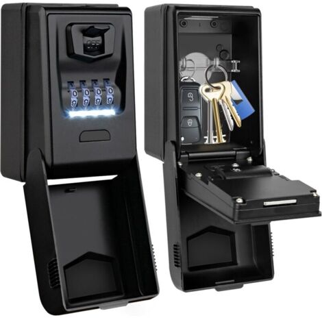 Secure Outdoor Key Box [Backlit], Large Waterproof Wall-Mounted Key Box - Black