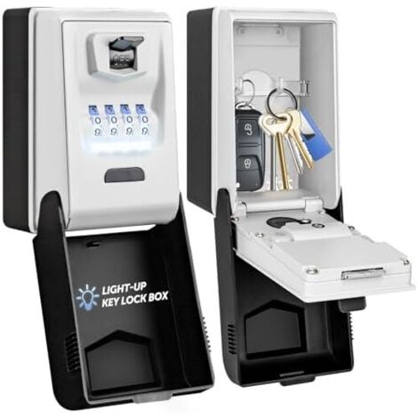 Secure Outdoor Key Box [Backlit] Large Waterproof Wall-Mounted Key Box with Code Lock, Robust Key Case, Indoor Key Safe with Automatic Light
