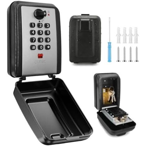 Secure Outdoor Key Box, Large Wall-Mounted Key Box with 12-Digit Code, Large Capacity Weatherproof Key Box for Home, Garage, Factory (Grey)