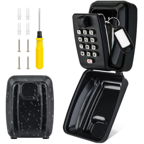 Secure Outdoor Key Box, Large Waterproof Wall-Mounted Key Box with 12-Digit Combination Lock, Key Box - Black