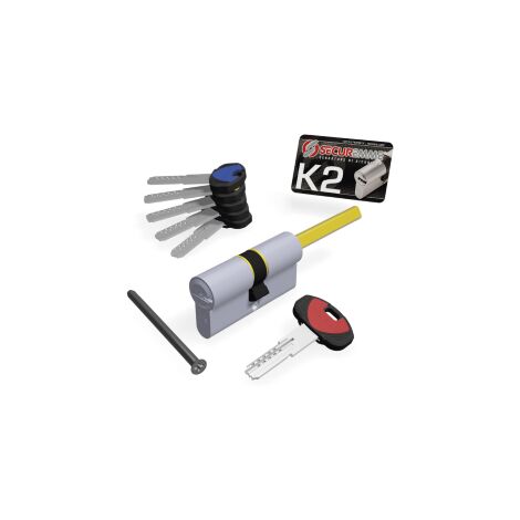 Securemme K2 3200-Q X cylindre 10 goupilles 70mm tige 30mm cle's40mm 1+5 cle's Ottone nichelato satinato mm 30+40