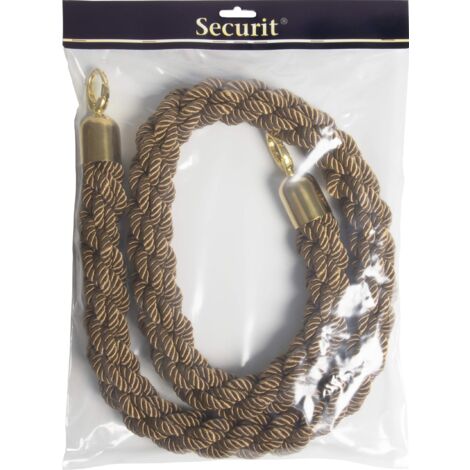 SECURIT - Corda Intrecciata per Sistema Barriera Classic - Per Bar, Ristoranti, Pub, Negozi - Agganci con Moschettoni - 150 cm - Finitura Dorata - Colore Marrone