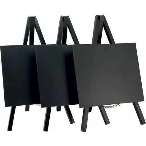 Securit-Lavagna a gesso da tavolo con treppiede, laccata, legno, nero, Mini, 24 x 15 cm, Set da 3