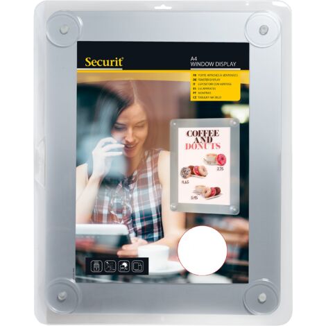 SECURIT - Lavagna con Ventose - Per Superfici in Vetro - Per Bar, Ristoranti, Pub, Negozi - Formato A4 - Double Face - Colore Grigio