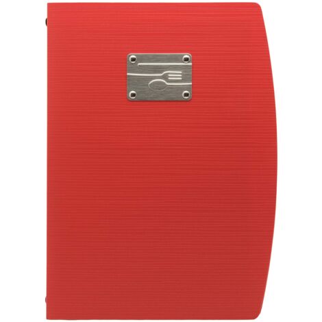 SECURIT - Porta Menu Linea Rio - Per Caffè, Ristoranti, Bar - Formato A4 - Placca Serigrafata In Acciaio Inox Con Disegno Delle Posate - 1 Doppio Inserto Incluso - Colore Rosso