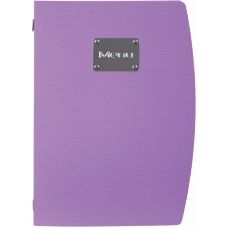 SECURIT - Porta Menu Linea Rio - Per Caffè, Ristoranti, Bar - Formato A4 - Placca Serigrafata In Acciaio Inox Con Scritta Menù - 1 Doppio Inserto Incluso - Colore Viola