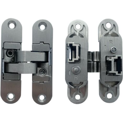 Secury-T – Charnière invisible réglable droite 95x23mm – Zamac satinée pour portes jusqu'à 40kg – Installation facile avec réglage précis