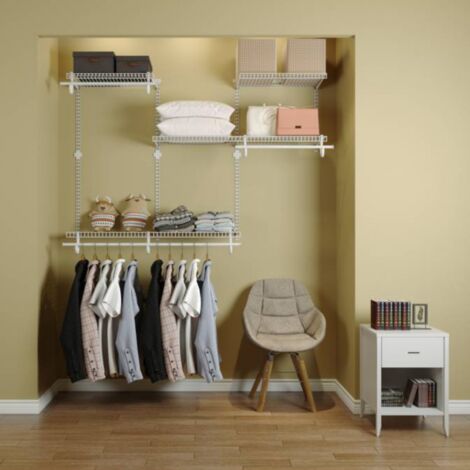 Secury-T – Dressing modulable crémaillère 1,88m x 1,22m – 36 pièces – Étagère murale blanche pour rangement vêtements et accessoires