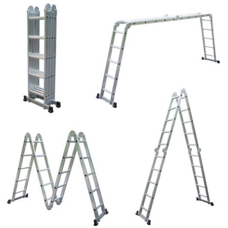 Secury-T – Échelle multifonction 4x5 marches 5.7m – 100% aluminium – Charge max 150kg – Antidérapante – 6 positions réglables