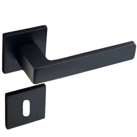Secury-T – Poignée de porte d'intérieur noir mat carré – Modèle Nathaly – Aluminium et zamac – Trou de clé L – Épaisseur de porte 38 à 50mm