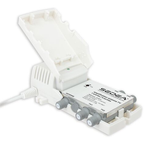Sedea – Amplificateur TV intérieur 18 dB réglable – 1 entrée, 4 sorties – Anti-interférences 5G – Gain ajustable 3 à 18 dB