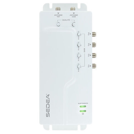 Sedea – Amplificateur TV intérieur 26 dB réglable – 2 entrées et 4 sorties – Filtre 5G intégré – Pour signal TNT et DAB/FM