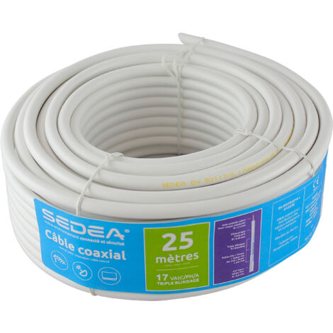 Sedea – Câble coaxial 17 VAtC/PH/A triple blindage 25 mètres – Conducteur cuivre pur – Faible perte pour réception optimale – 32725