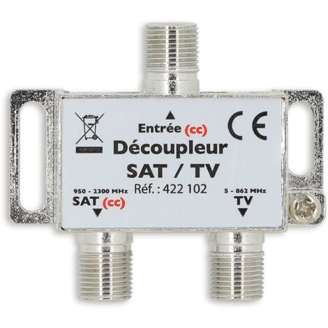 Sedea – Découpleur satellite et terrestre – Raccord TV 1 entrée 2 sorties – Pertes de passage 2 dB – Connecteurs type F à visser