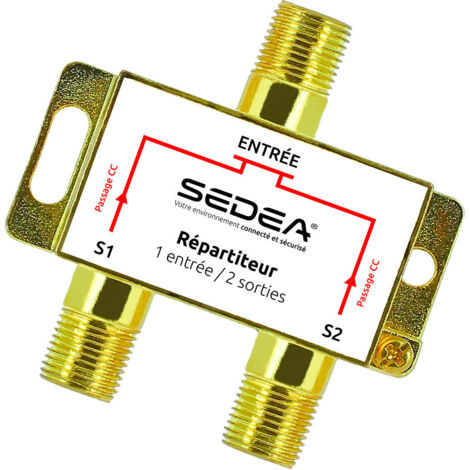 Sedea – Répartiteur intérieur satellite et terrestre 2 sorties – Bande passante 5-2300 MHz – Connectique dorée pour performance optimale