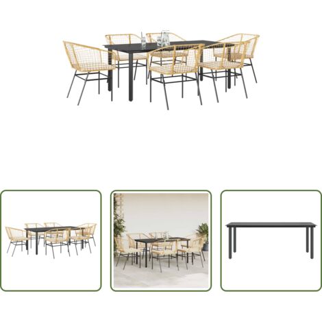 Sedi da giardino -  Set Pranzo da Giardino 7pz con Cuscini Marrone Polyrattan Vetro