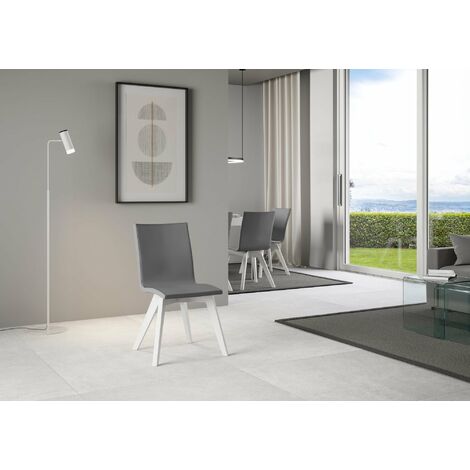 Sedia 52x52x87 cm Trudy gambe bianche in Similpelle Grigio