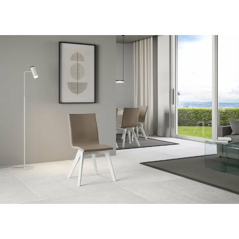 Sedia 52x52x87 cm Trudy gambe bianche in Similpelle Tortora