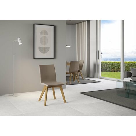 Sedia da ufficio design bianco e legno chiaro YORKE - Miliboo