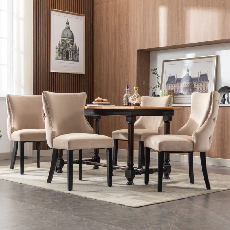 Sedia a 4 gambe, sedia da pranzo in velluto beige
