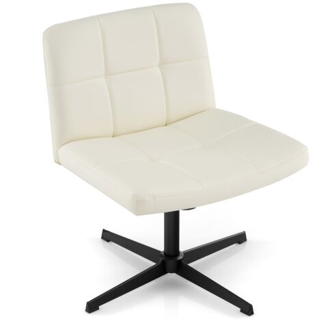 Sedia a crociera a gambe incrociate rivestita in pelle PU con seduta a u spaziosa, Sedia da ufficio girevole Beige