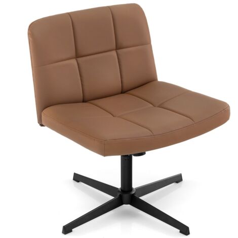 Sedia a crociera a gambe incrociate rivestita in pelle PU con seduta a u spaziosa, Sedia da ufficio girevole Marrone