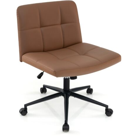 Sedia a crociera con ruote seduta a U, Sedia da ufficio a gambe incrociate rivestita in pelle PU Marrone