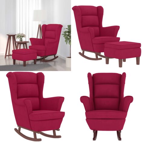 Sedia a dondolo con schienale alto in velluto rosso vino Legno - Poltrona a dondolo - Sgabello
