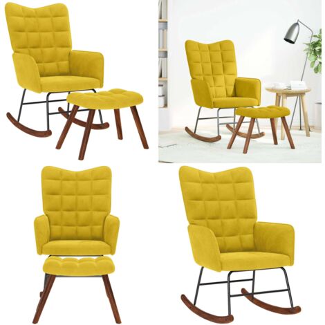 Sedia a dondolo con sgabello in velluto giallo - Sedia con sgabello - Poltrona relax