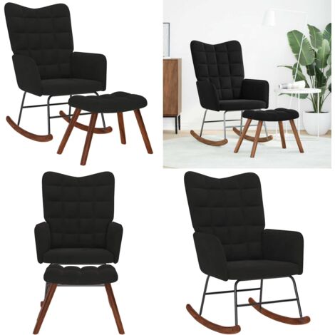 Sedia a dondolo con sgabello in velluto nero - Sgabello - Poltrona relax
