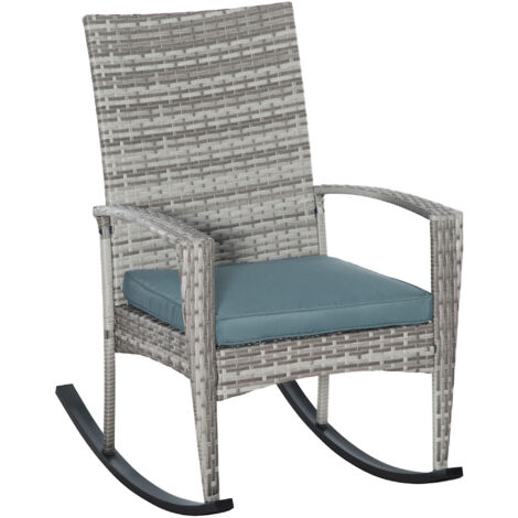 Sedia a dondolo da giardino con cuscini, in polyrattan e metallo, grigia, 66 x 88 x 98 cm