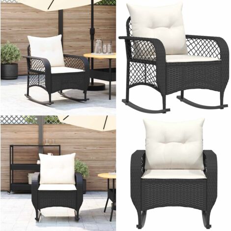 Sedia a Dondolo da Giardino con Cuscini in Polyrattan Nero - Seduta da esterno - Cuscino da seduta