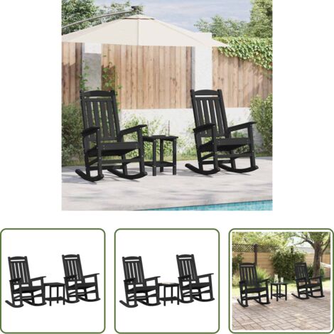 Sedia a dondolo giardino -  Sedia a dondolo 3 pcs Nero Polietilene