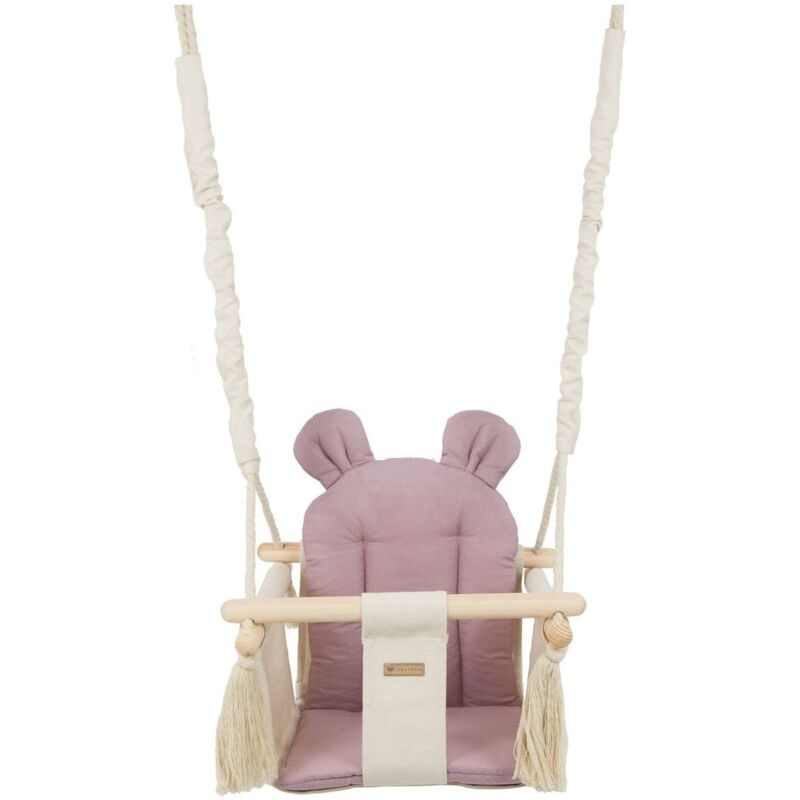 Sedia a dondolo per bambini - altalena per bambini - con orecchie - massimo 20 kg - crema e rosa chiaro