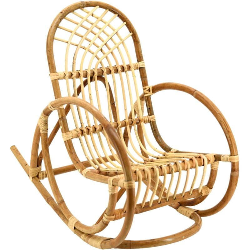 Sedia a dondolo per bambini in rattan naturale Rodeo