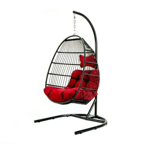 Sedia a Dondolo Poltrona Pensile Sospesa in Rattan  Modello Klea 3 colori Cuscino Rosso