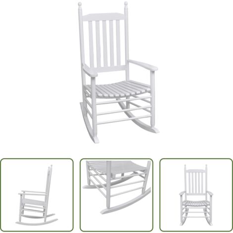 Sedia a dondolo vintage -  Sedia a Dondolo con Sedile Curvo Bianco in Legno