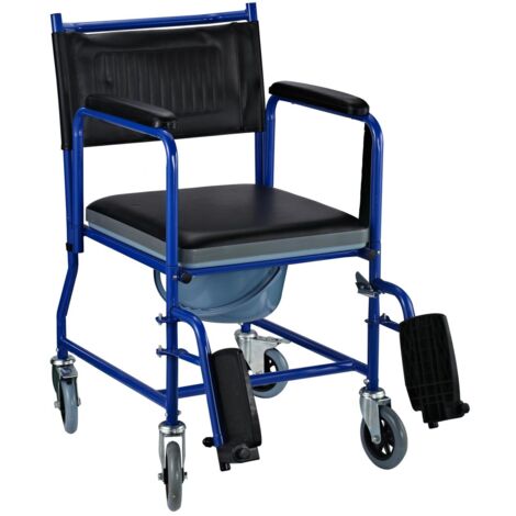 Sedia a Rotelle Bagno con Vaso Rimovibile in Ferro Nero e blu 83x53x85 cm