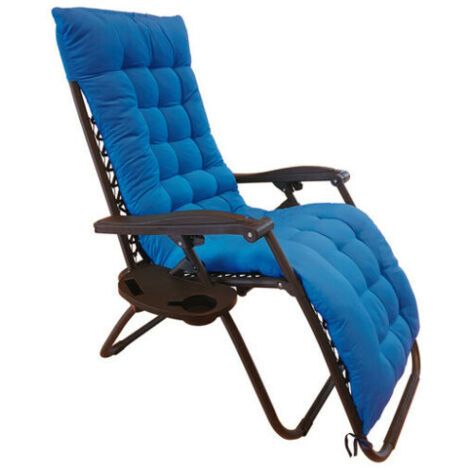 Sedia a sdraio blu con cuscino Zero Gravity reclinabile in acciaio poltrona ideale per esterno e giardino