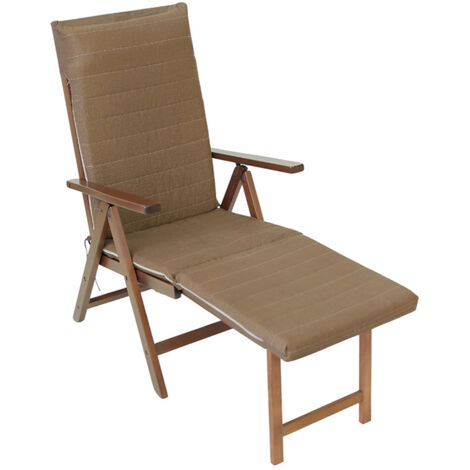 Sedia a sdraio con poggiapiedi cuscino marrone  Imbottito richiudibile Poltrona Made in Italy Schienale Reclinabile 7 posizioni  robusta elegante in Legno