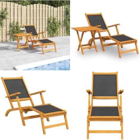 Sedia a Sdraio con Tavolo in Legno Massello Acacia e Textilene - Tavolo da giardino - Sedia da giardino
