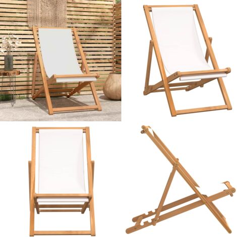 Sedia a Sdraio in Legno di Teak 56x105x96 cm Crema - Sedia a sdraio pieghevole - Sedia a sdraio per giardino
