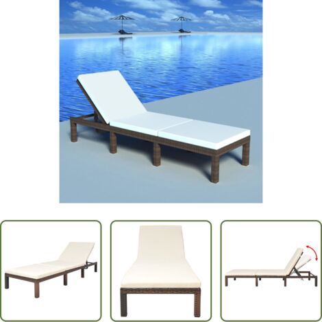 Sedia a sdraio -  Lettino Prendisole con Cuscino in Polyrattan Marrone