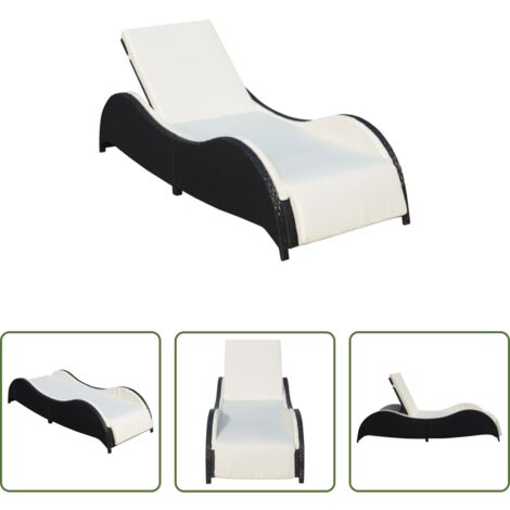 Sedia a sdraio -  Lettino Prendisole con Cuscino in Polyrattan Nero