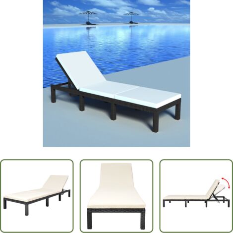 Sedia a sdraio -  Lettino Prendisole con Cuscino in Polyrattan Nero